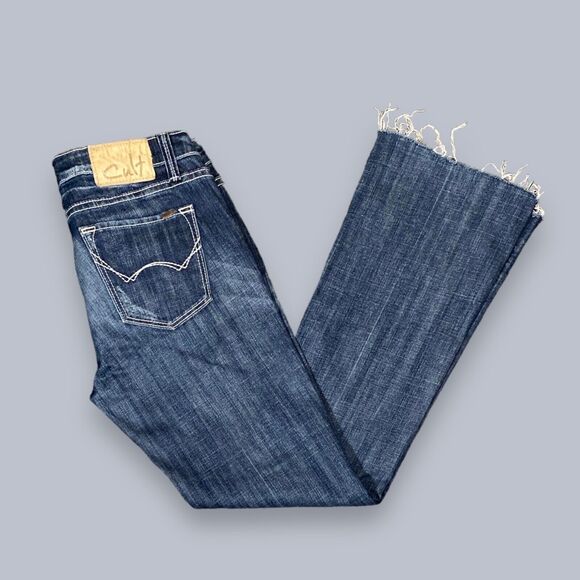 Cult of Individuality Jeans 29 Blue Bootcut Distressed Raw Hem Fray Boho 32x30.5 - Picture 10 of 10